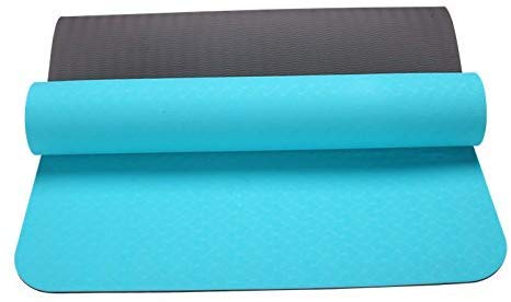 Image of IRIS Fitness Non Slip TPE Double Sided Mat for Hot Yoga Pilate Gymnastics (Blue and Grey, 72-inch x 24-inch x 6 mm)