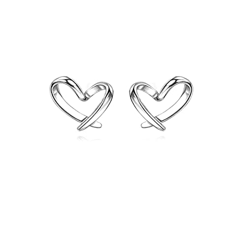 Reffeer Solid 925 Sterling Silver Tiny Heart Stud Earrings for Women Teen Girls Love Heart Stud Earrings