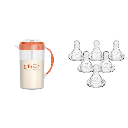 Image of Dr. Brown's 32oz Baby Formula Mixing Pitcher, Locking Lid & 6 Count Level 2 Narrow Baby Bottles