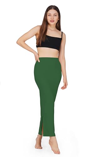 Sunehla Deal Saree Shapewear Petticoat for Women | Spandex Skirt with Side Slit (DARKGREEN, Large)