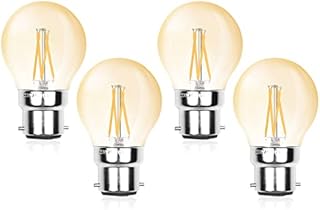 Bonlux B22 Golf Ball LED Filament Bulb, 4W G45 Dimmable Bayonet BC Mini Globe LED Light Bulb, Warm White 2700K, 40W Incandescent Bulbs Replacement, Classic Vintage Amber Glass Edison Bulb (4-Pack)