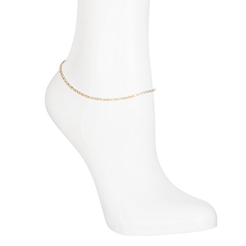 Floreo 10K Yellow Gold 2.25 Solid Diamond Cut Rope Chain Bracelet And Anklet For Men And Women, 11 Inch #TOP2