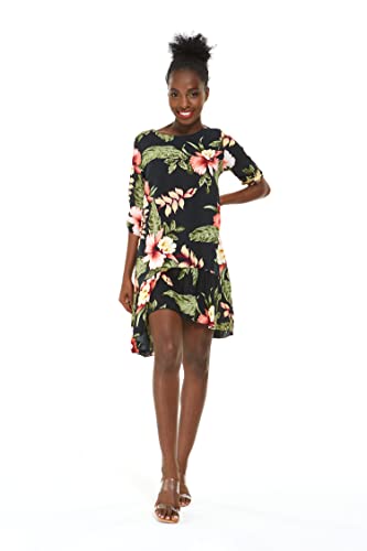 Image of Family Matching Hawaiian Clothes, Black Rafelsia | Lightweight 100% rayon • Family matching outfits • Beach vacations • Luaus • Cruises • Family photos