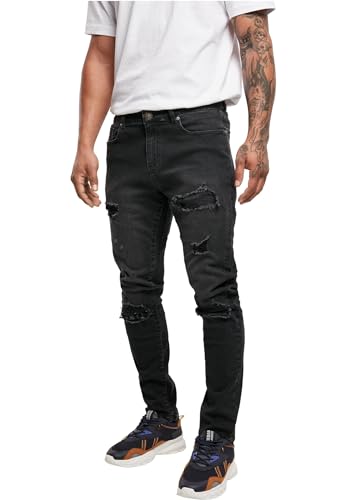 Urban Classics Herren Slim Fit Jeans Hose, realblk Heavy Destroyed Washed,...