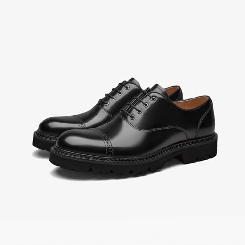 Image of BEAU TODAY Men's Wingtip Oxfords, Brogue Lace-Up Business Dress Derby Shoes | Genuine Cow Leather, Sheepskin Lining, Non-slip EVA Platform Outsole, Wingtip Brogue Design, Versatile For Work or Daily Life
