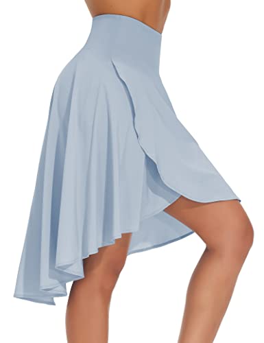 The Gym People Women'S High Waist Wrap Ruffle Hem Asymmetric Skort High Low Flowy Midi Skirt With Shorts Ice Blue thumb #1