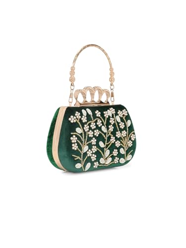 Image of TOOBA Handicraft Pearl Embroidered Clutch Purse For Women with Trendy Design 4-ring Handle & Tassel
