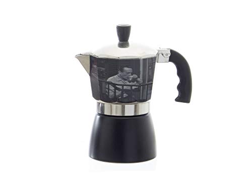 CAFFETTIERA 3 TAZZE EDUARDO MOKA MACCHINA DA CAFFE' IN ALLUMINIO ARGENTO/NERO PER CAFFE' ESPRESSO ITALIANO IDEA REGALO