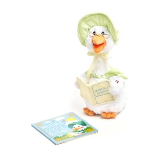 Cuddle Barn - Mother Goose Read-Along (Sage) | Animated Bird Plush with Mouth Movement Recites 7 Nursery Rhymes, Comes with Board Book, 14 inches