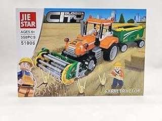 مكعبات بناء مذهلة، جرار مزرعة مع مقطورة بلون أخضر للحصاد، 358 قطعة بلون برتقالي