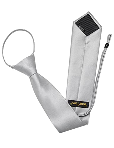 Image of YourTies Zipper Tie for Men Adjustable Pre-tied Satin Neckties and Pocket Square Set Solid Color Business Formal Wedding