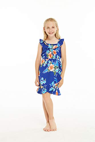 Image of Matchable Family Hawaiian Luau Men Women Girl Boy Clothes in Hibiscus Blue