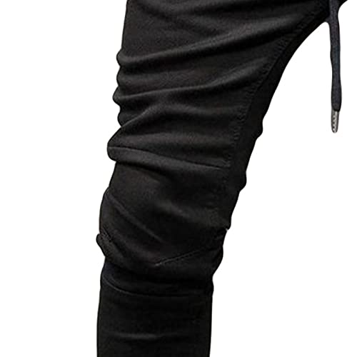 JEsilunmaMY Casual Drawstring Sport Jeans for Men Elastic Waist Stretch Skinny Denim Pants Mid Rise Washed Pencil Jean Pants3