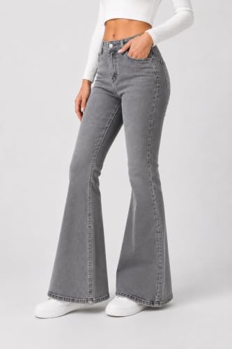 Image of Women's High Waist Bell Bottom Jeans | Flared Wide Leg Stretchable Denim Pants | Stylish Casual, Party & Everyday Wear | Denim Pant Suits | Bootcut Fit Design