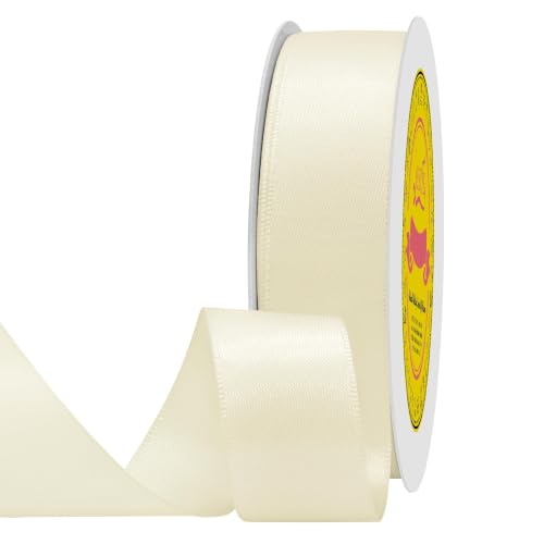 Image of Double Face Antique White Satin Ribbon 7 /8 Inch x 25 Yards Polyester Ribbon for Gift Wrapping Valentine's Day Weddings Party Decorations Hair Bows Invitations