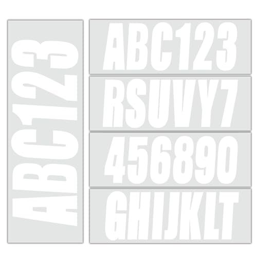 Image of 3 inch Registration Numbers and Letters Marine Sticker Decal | 4 Sets Alpha-Numeric Vinyl Letter for Jet Ski PWC Personal Watercraft White