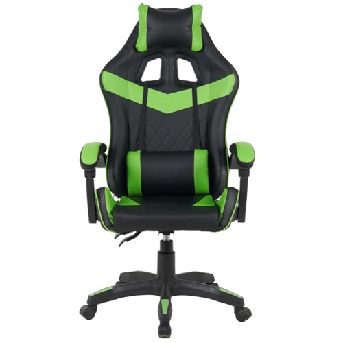 Sedia Poltrona Gaming Scrivana Ufficio Casa in Ecopelle Schienale Reclinabile Cuscino Lombare Poggiatesta Rotazione 360 Gradi Direzionale Altezza Regolabile 5 Ruote (Verde con Led) - Sedia gaming - Immagine 3