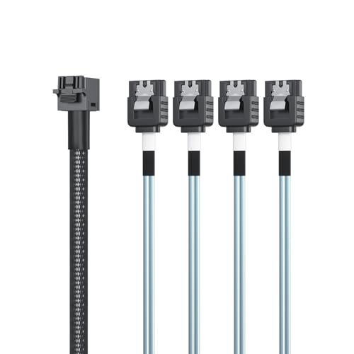 10Gtek 6G Internal MiniSAS HD SFF-8643 to 4X SATA 7pin Hard Disk Data Server Raid Cable, 1.6ft/0.5m