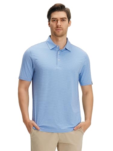 Image of Men' s Golf Shirts Short Sleeve Performance Moisture Wicking Dry Fit Striped Golf Polo Shirts for Men