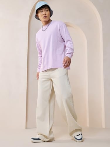 Image of Bewakoof Men's Solid Super Baggy Fit Cotton Jeans