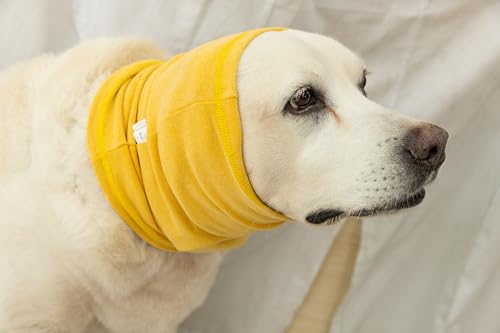 Image of Quiet Ears for Dogs, Reusable Anxiety Relief Dog Snood for Flies, Grooming, Thunderstorms & Fireworks Pail Lilac+Yellow L