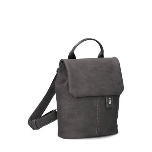 Zwei Kleiner Damenrucksack Mademoiselle.M MR45 Mini-Rucksack 2 Liter klassisch-eleganter Daypack mit Magnet-Verschlussklappe, Reißverschlussfach am Rücken & Schlüsselring (nubuk-stone)