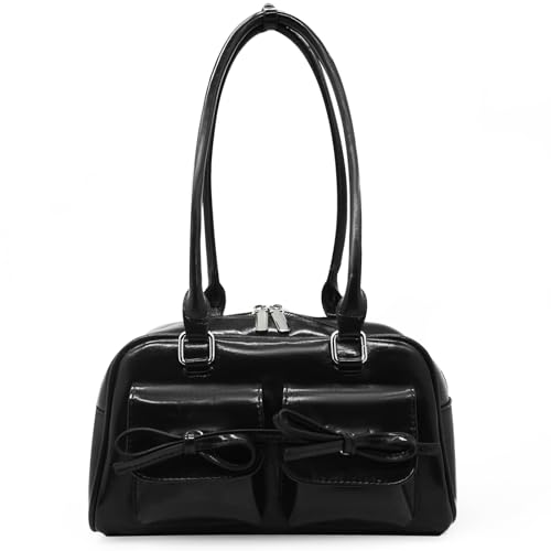 Image of Fozehlad Y2K Shoulder Bag for Women Retro PU Leather Tote Handbag Multi-Pocket Hobo Bag with Zipper for Gifts