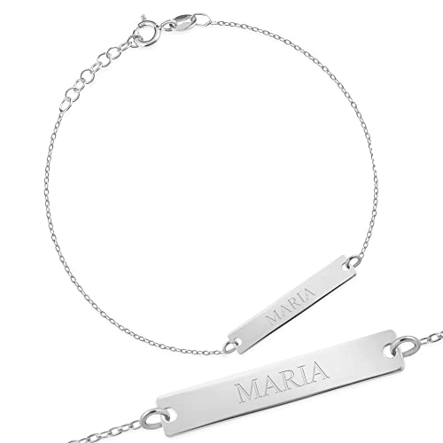 Maverton Kinder ID Armband 925 Silber mit Gravur + personalisierte Geschenkbox - Armkette mit Namen für Mädchen und Jungen - zur Geburt zur Taufe - Länge: 13-17 cm - silber/vergoldet - silber
