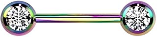 PiercedOff Titanium Ion Plated over 316L Surgical Steel 14GA (1.6mm) Nipple Bar with Forward Facing CZ Gem Balls
