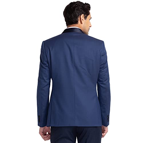 Image of Raymond Men's Contemporary Fit Polyviscose Blend Shawl Collar Na Pattern Full Sleeve Dark Blue Ceremonial Suit