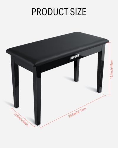Donner Duet Piano Bench with Storage, Solid Wooden Keyboard Bench Piano Bookcase Stool Chair Seat with High-Density Sponges Padded Cushion, Black - image 5