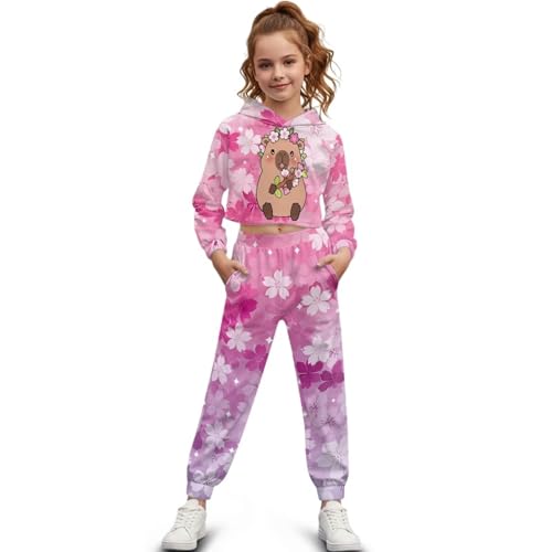 Girls 2 Piece Outfits Long Sleeve Hoodie Crop Top and Sweatpants Size 4-13