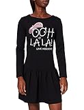 round skirt saddle pad Fitted long sleeved dress in stretch cotton fleece, with drop waist flared skirt and large round neckline. Customized with French-inspired embroidered slogan and sequin accents.
