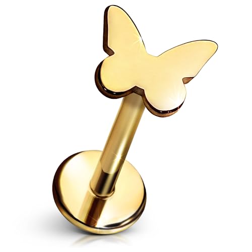 Butterfly Flat Back Stud – Single Titanium Earring, Push Pin Design for Sensitive Ears — (Single Earring)