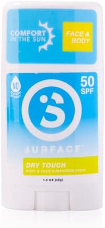 Surface Dry Touch Body Sunscreen Stick - Reef Friendly, Fragrance Free, Ultra-Light & Clean Feeling, Broad Spectrum UVA/UVB Protection, Paraben Free, Hypoallergenic, Maximum Water Resistant (80 min)- SPF 50 1.5oz