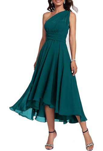 Image of Convertible Mother of The Bride Dresses Chiffon Tea Length Infinity Formal Wedding Guest Dress