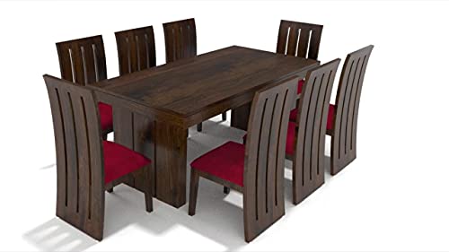 Image of Custom Decor 8 Seater Dining Table Set (Brown) (8 Seater with Red)