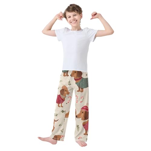 ZZXXB Dachshund Candy Cane Boys Long Pants Soft Trousers Elastic Waist Kids Lounge Bottoms with Pockets S-XL3