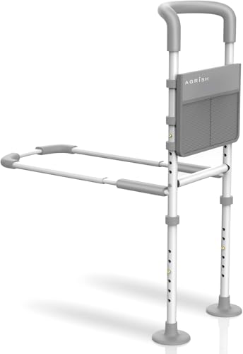 Agrish Bed Rails for Elderly Adults Safety Bed Rails for Seniors Supports 350lbs with Motion Lights & Storage Pouch Adjustable Bed Cane with Non-Slip Grip Stable Bed Assist Rails for Seniors