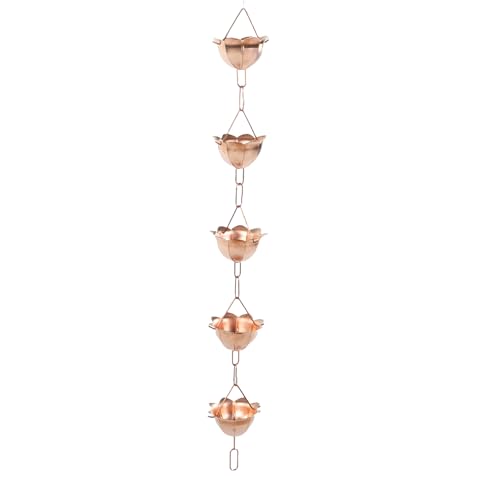 Chaîne de pluie en cuivre pur décorative avec coupelles fleurs pour sublimation extérieure