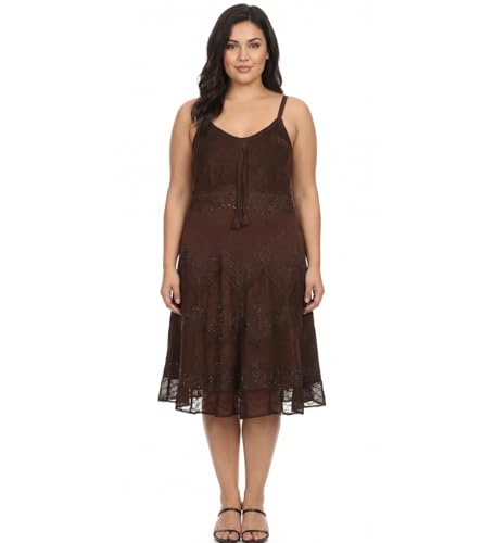 Image of Sakkas Stonewashed Rayon Adjustable Spaghetti Straps Mid Length Dress