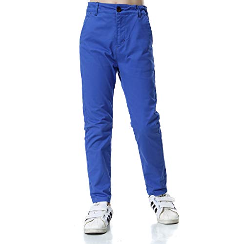 BASADINA Boys Pants Uniform School Chino Pant Fitted with Adjustable Waist for Kids 4-14 Years Old,6 Color, Blue, 7-8 Years