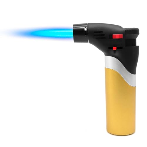 Tradineur - Soplete de cocina recargable, modelo Chefs, flambear, calamelizar, bloqueo seguridad y llama regulable, mechero de gas, postres, 12 cm, color aleatorio