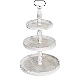 Krismax Decorative Tray - Cupcake Stand Three Tiered Tray Stand, Rustic Round Farmhouse Style Tiered Tray Decor, Farmhouse 3 Tiered Serving Tray, Holiday Decoration (White)