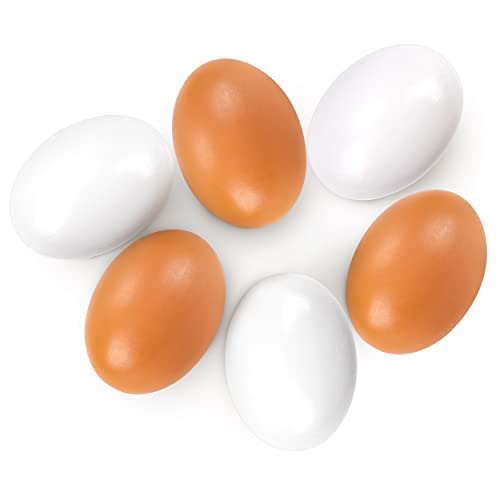 YunKo 6Pcs Wooden Eggs Fake Nest Easter Eggs for Crafts Home Decor Pating Get hens to Lay Egg(Brown White)