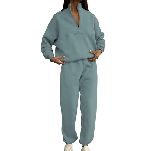 REITINGE Sudadera atlética con media cremallera para mujer y pantalones deportivos casuales de cintura alta para deportes e informal, traje de casa de manga larga