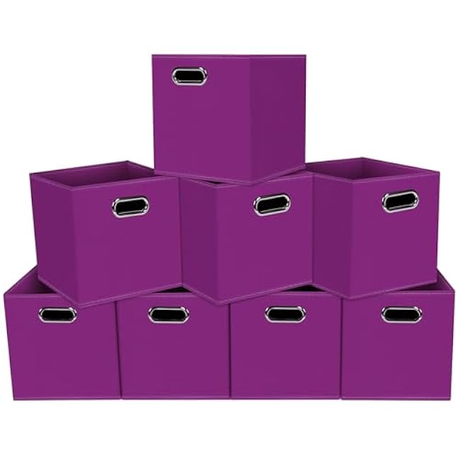 Yunkeeeper storage bins Cubes, Fabric Cube Organizer with Handle, Foldable Cube Bins for Cloth or Accessary Storage, 11x11x11, Set of 3,(Gray)
