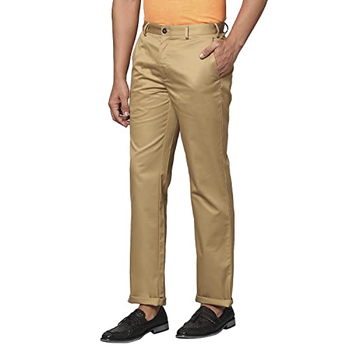Image of Park Avenue Men's Pure Cotton Solid Pattern Super Slim Fit Flat Front Formal Chinos