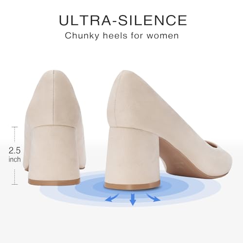 ALICEPUB Nude Suede Heels for Women - Closed Toe Chunky Block Comfy Pumps, Womens Formal Shoes for Evening, Wedding Guest & Business Casual, Professional Office & Work Heels, Size 9.52