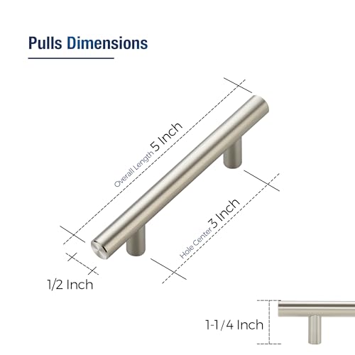 JOY DECOR 30 Pack Cabinet Handles, Brushed Nickel Cabinet Pulls, 3 in Hole Center Kitchen Cabinet Handles, Stainless Steel T Bar Handles for Dresser Drawers by JOY DECOR - Used condition - Image 2